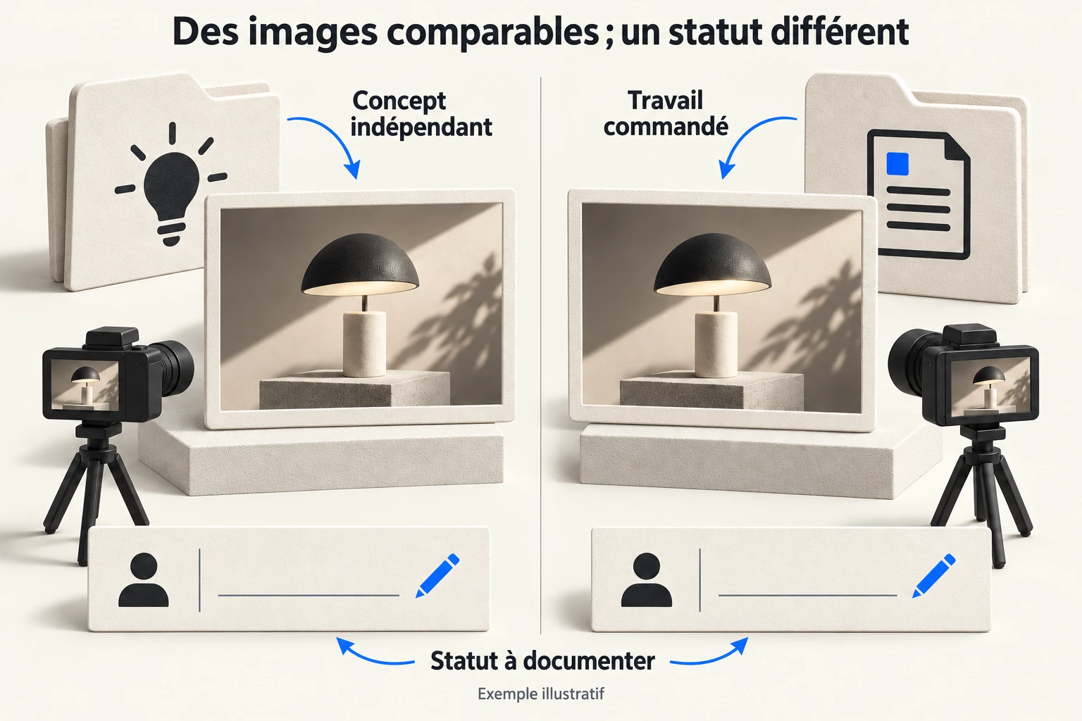 Deux cadres de film comparables portent des statuts différents : exploration indépendante et commande documentée, avec leurs rôles indiqués séparément.