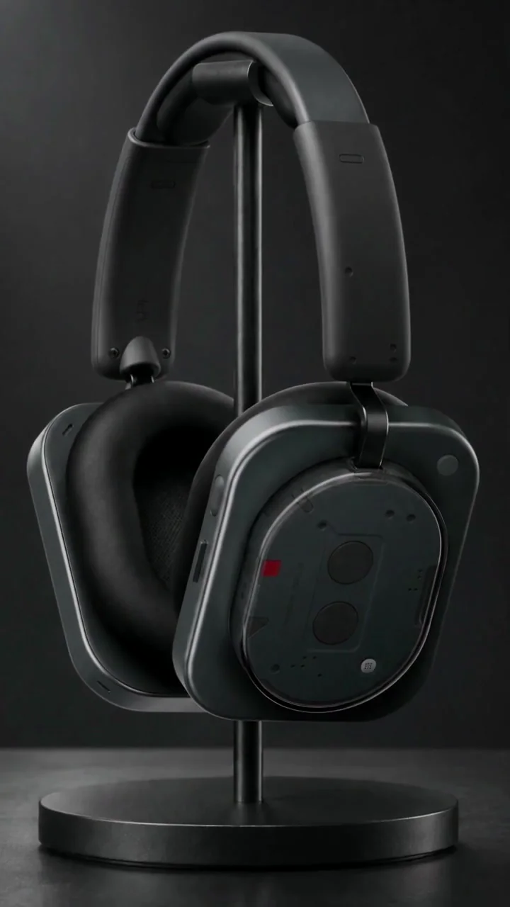 Casque Nothing sombre, présenté dans une lumière de studio.